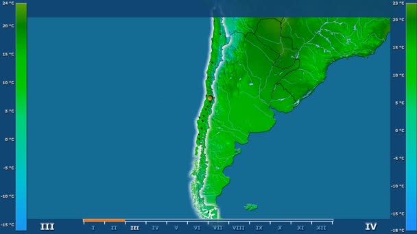 Temperatura Mínima Por Mes Área Chile Con Leyenda Animada Forma — Vídeos de Stock