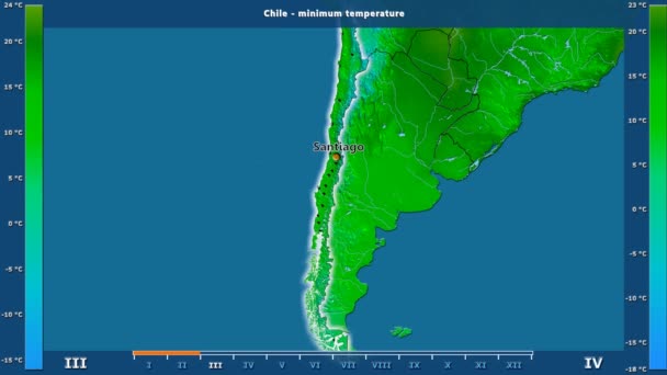 Minimum Temperatuur Maand Het Gebied Van Chili Met Geanimeerde Legend — Stockvideo