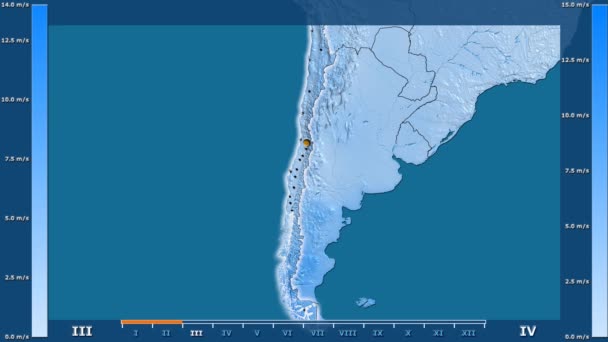 Wind Speed Month Chile Area Animated Legend Glowing Shape Administrative — Stock Video