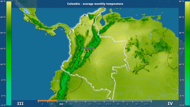Μέσος Όρος Θερμοκρασίας Κατά Μήνα Στην Περιοχή Του Κολομβία Κινούμενα — Αρχείο Βίντεο