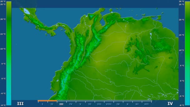 Temperatura Mínima Por Mes Área Colombia Con Leyenda Animada Sombreado — Vídeos de Stock