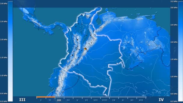 Druk Van Waterdamp Maand Het Gebied Van Colombia Met Geanimeerde — Stockvideo