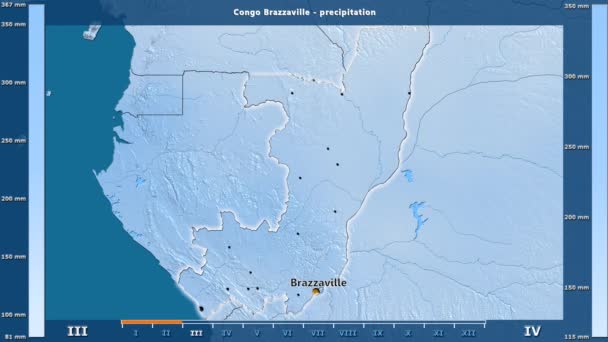 Precipitación Por Mes Zona Del Congo Brazzaville Con Leyenda Animada — Vídeos de Stock