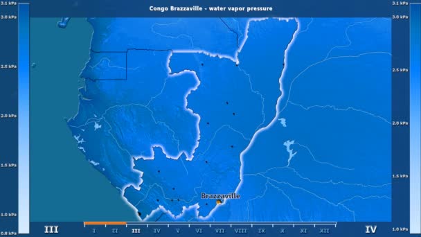 Vízgőz Nyomás Által Hónap Kongó Brazzaville Területen Animált Legenda Angol — Stock videók