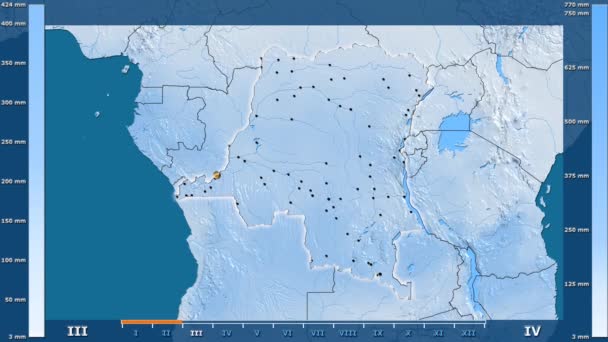 Precipitazioni Mese Mese Nella Zona Congo Kinshasa Con Leggenda Animata — Video Stock