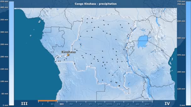 Precipitazioni Mese Nella Zona Congo Kinshasa Con Leggenda Animata Etichette — Video Stock