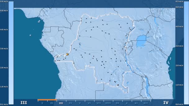 Velocità Del Vento Mese Nella Zona Congo Kinshasa Con Leggenda — Video Stock
