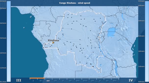 Wind Speed Month Congo Kinshasa Area Animated Legend English Labels — Stock Video