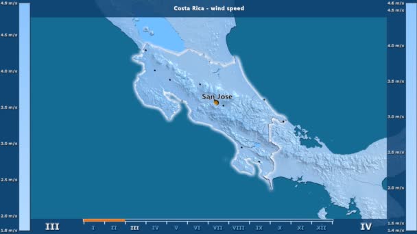 Velocidade Vento Por Mês Área Costa Rica Com Legenda Animada — Vídeo de Stock