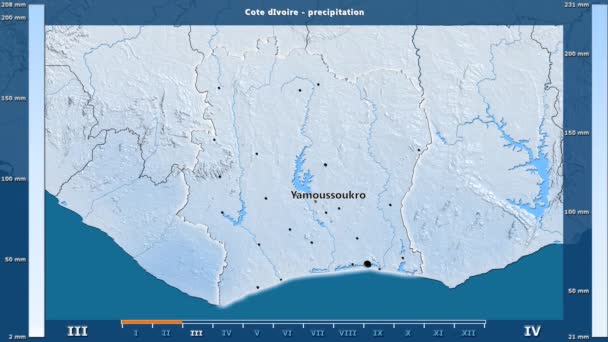 Precipitação Por Mês Área Cote Divoire Com Legenda Animada Etiquetas — Vídeo de Stock