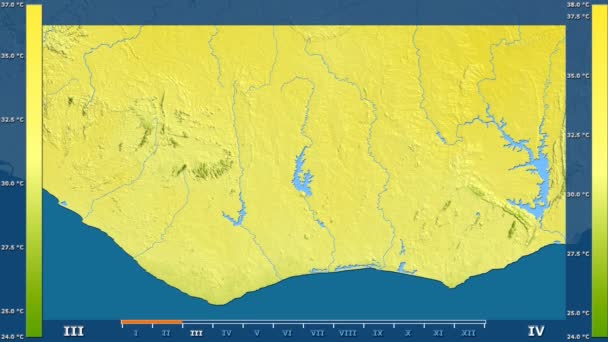 Temperatura Massima Mensile Nell Area Cote Divoire Con Legenda Animata — Video Stock