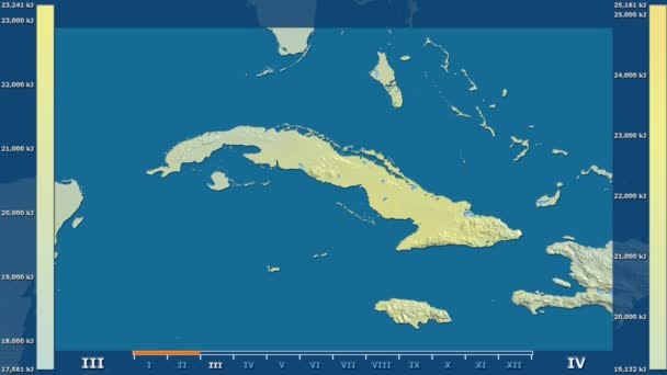 Solar Radiation Month Cuba Area Animated Legend Raw Color Shader — Stock Video