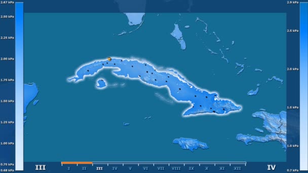 Druk Van Waterdamp Maand Het Gebied Van Cuba Met Geanimeerde — Stockvideo