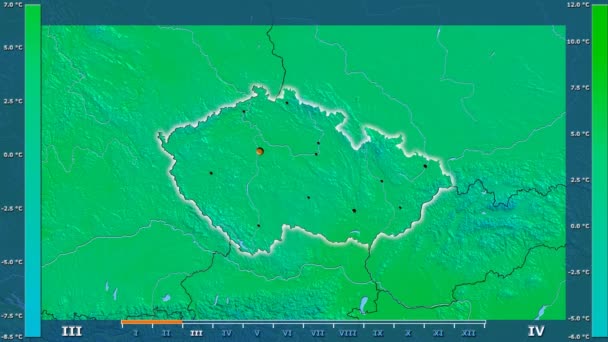 Temperatura Media Por Mes Área República Checa Con Leyenda Animada — Vídeos de Stock