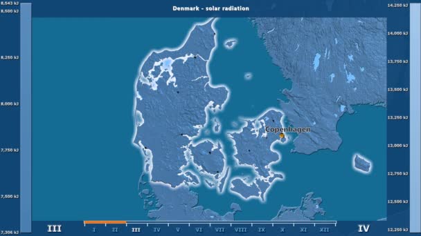 Rayonnement Solaire Par Mois Dans Région Danemark Avec Légende Animée — Video