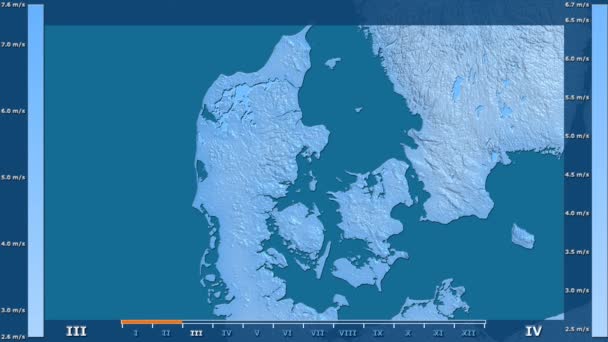 Wind Speed Month Denmark Area Animated Legend Raw Color Shader — Stock Video