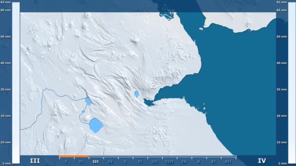 Nederbörden Månad Området Djibouti Med Animerade Legend Raw Färg Shader — Stockvideo