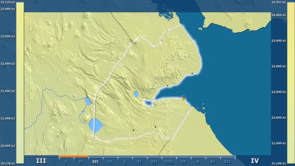 Radiação Solar Por Mês Área Djibuti Com Lenda Animada Forma — Vídeo de Stock
