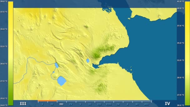 Maximal Temperatur Månad Området Djibouti Med Animerade Legend Raw Färg — Stockvideo
