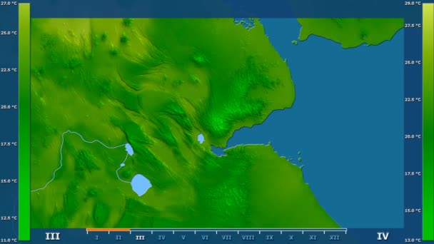 Temperatura Minima Mensile Nell Area Gibuti Con Legenda Animata Ombreggiatura — Video Stock