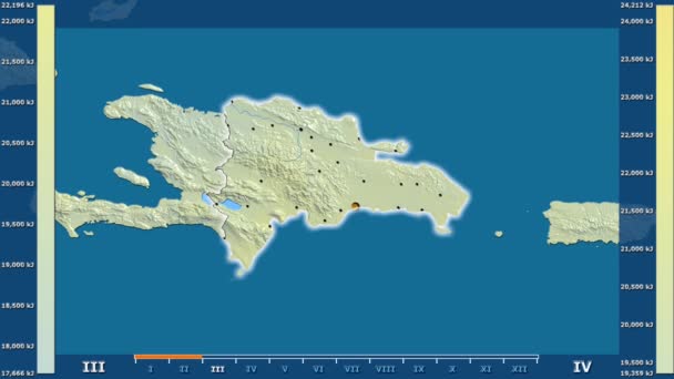 Ηλιακή Ακτινοβολία Ανά Μήνα Στην Περιοχή Δομινικανή Δημοκρατία Κινούμενα Υπόμνημα — Αρχείο Βίντεο