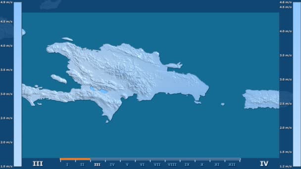 Velocidad Del Viento Por Mes Área República Dominicana Con Leyenda — Vídeo de stock