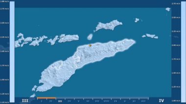 Hız animasyonlu efsanesi - parlayan şekli, idari sınırları, ana şehirler, sermaye ile Doğu Timor alan aya göre rüzgar. Sterografik projeksiyon