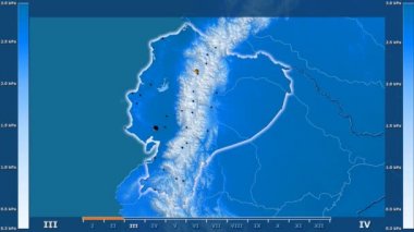 Animasyonlu efsanesi - parlayan şekli, idari sınırları, ana şehirler, sermaye ile Ekvator bölgesinde su buharı basıncı aya göre. Sterografik projeksiyon
