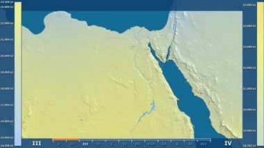 Animasyonlu efsanesi - ham renk shader ile Mısır alanında güneş radyasyonu aya göre. Sterografik projeksiyon