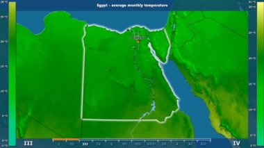 Ortalama sıcaklık ay tarafından animasyonlu efsanesi - İngilizce etiketleri ile Mısır alanında: ülke ve sermaye adları, açıklama göster. Sterografik projeksiyon