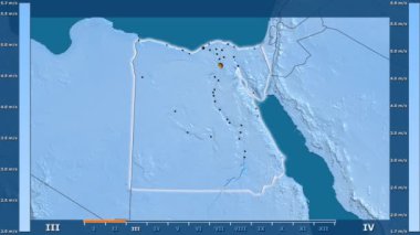 Hız animasyonlu efsanesi - parlayan şekli, idari sınırları, ana şehirler, sermaye ile Mısır alanında aya göre rüzgar. Sterografik projeksiyon