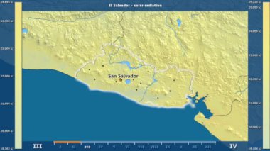 El Salvador alan animasyonlu efsanesi - İngilizce etiketleri ile aya göre güneş radyasyonu: ülke ve sermaye adları, açıklama göster. Sterografik projeksiyon