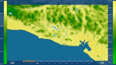 El Salvador alan animasyonlu efsanesi - ham renk shader ile maksimum sıcaklık aya göre. Sterografik projeksiyon