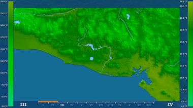 Animasyonlu efsanesi - ham renk shader ile El Salvador alanında minimum sıcaklığı aya göre. Sterografik projeksiyon
