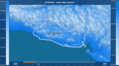 El Salvador alan animasyonlu efsanesi - İngilizce etiketleri ile aya göre su buharı basıncı: ülke ve sermaye adları, açıklama göster. Sterografik projeksiyon