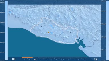 Hız animasyonlu efsanesi - parlayan şekli, idari sınırları, ana şehirler, sermaye ile El Salvador alan aya göre rüzgar. Sterografik projeksiyon