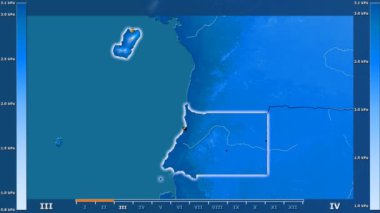 Animasyonlu gösterge - parlayan şekli, idari sınırları, ana şehirler, sermaye ile Ekvator Ginesi bölgede su buharı basıncı aya göre. Sterografik projeksiyon