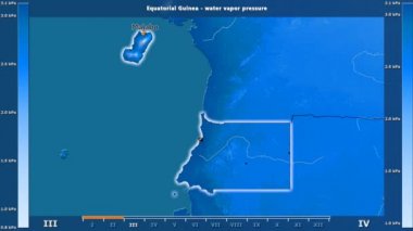 Animasyonlu efsanesi - İngilizce etiketleri ile Ekvator Ginesi alanında aya göre su buhar basıncı: ülke ve sermaye adları, açıklama göster. Sterografik projeksiyon