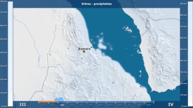 Animasyonlu efsanesi - İngilizce etiketleri ile Eritre alanında aylık Yağış: ülke ve sermaye adları, açıklama göster. Sterografik projeksiyon