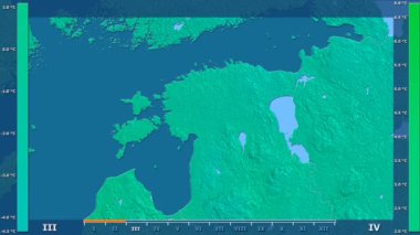 Animasyonlu efsanesi - ham renk shader ile Estonya alanında ortalama sıcaklık aya göre. Sterografik projeksiyon