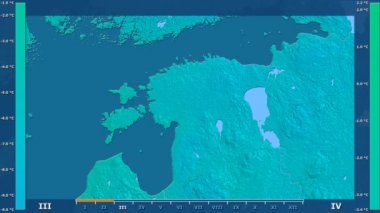 Animasyonlu efsanesi - ham renk shader ile Estonya alanında minimum sıcaklığı aya göre. Sterografik projeksiyon