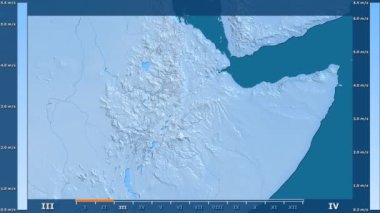 Rüzgar hızı Etiyopya alanda animasyonlu gösterge - ham renk shader ile aya göre. Sterografik projeksiyon