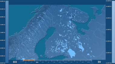 Animasyonlu efsanesi - ham renk shader ile Finlandiya alanında güneş radyasyonu aya göre. Sterografik projeksiyon