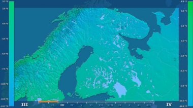 Animasyonlu efsanesi - ham renk shader ile Finlandiya alanında ortalama sıcaklık aya göre. Sterografik projeksiyon