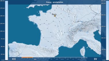 Fransa alan animasyonlu efsanesi - İngilizce etiketleri ile aya göre Yağış: ülke ve sermaye adları, açıklama göster. Sterografik projeksiyon