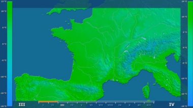 Animasyonlu efsanesi - ham renk shader ile Fransa alanında ortalama sıcaklık aya göre. Sterografik projeksiyon