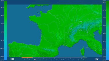 Animasyonlu efsanesi - ham renk shader ile Fransa alanında maksimum sıcaklık aya göre. Sterografik projeksiyon