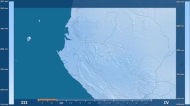 Gabon alanının animasyonlu efsanesi - ham renk shader ile yağış aya göre. Sterografik projeksiyon