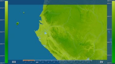 Animasyonlu efsanesi - ham renk shader ile Gabon alanında ortalama sıcaklık aya göre. Sterografik projeksiyon