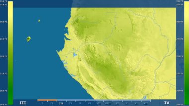 Animasyonlu efsanesi - ham renk shader ile Gabon alanında maksimum sıcaklık aya göre. Sterografik projeksiyon